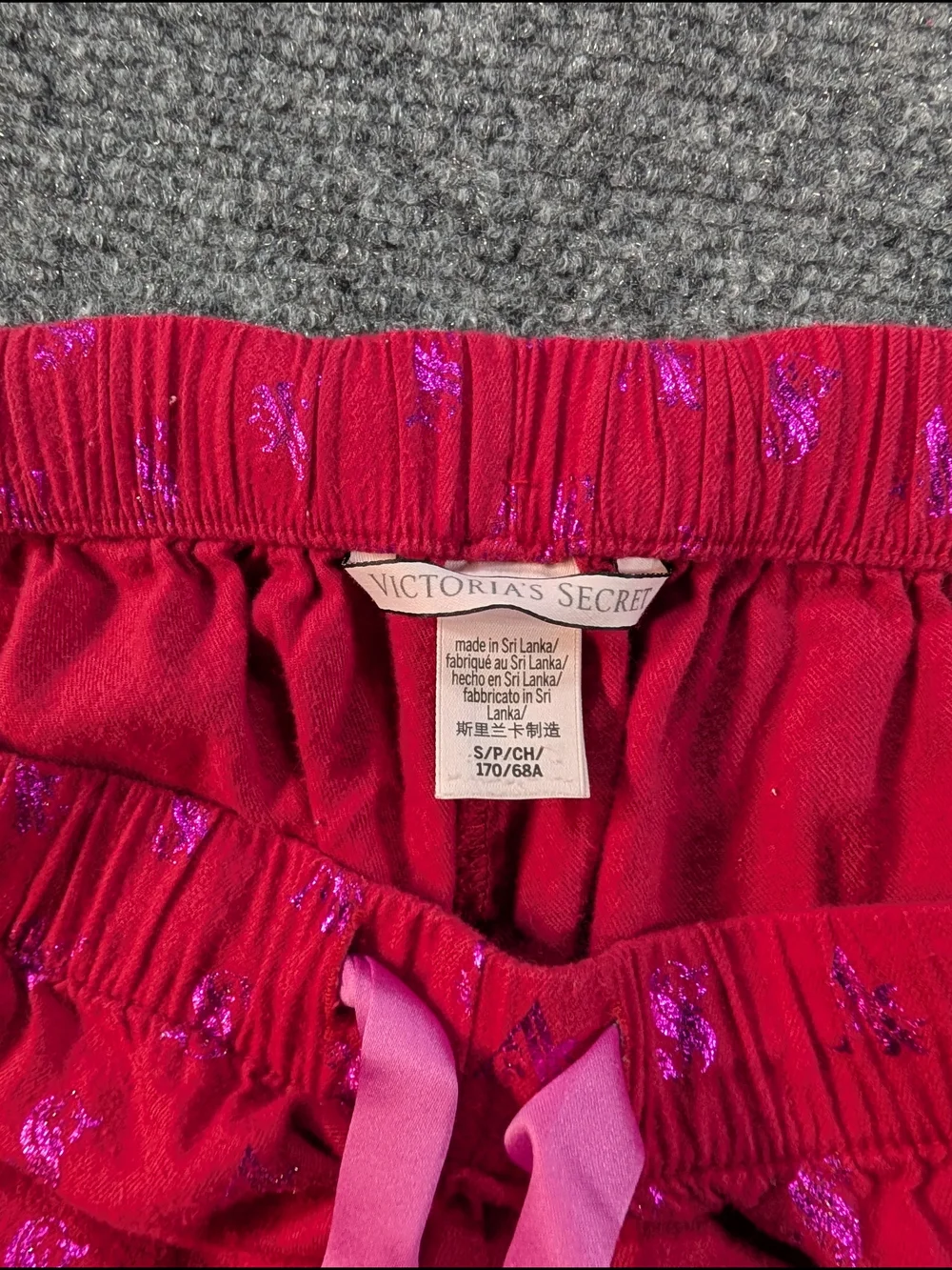 Victoria's Secret Women’s Small Red Sleep Pants with Satin Tie Glitter Logos